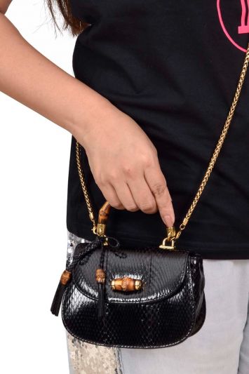 Gucci Exotic Leather Mini Bamboo Top Handle Bag