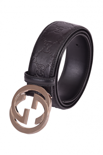 Gucci GG Interlock Monogram Black Leather Belt