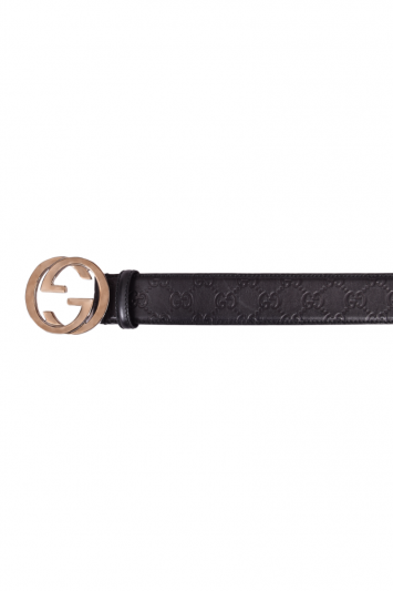 Gucci GG Interlock Monogram Black Leather Belt