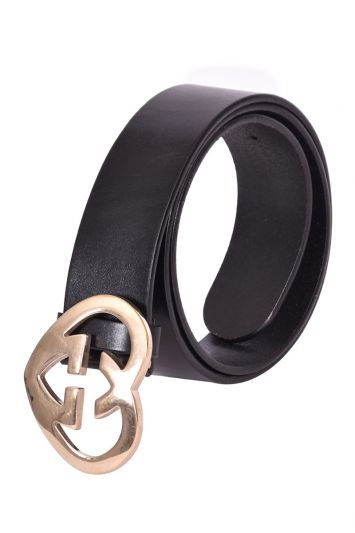 Gucci GG Interlocking Heart Buckle Leather Belt