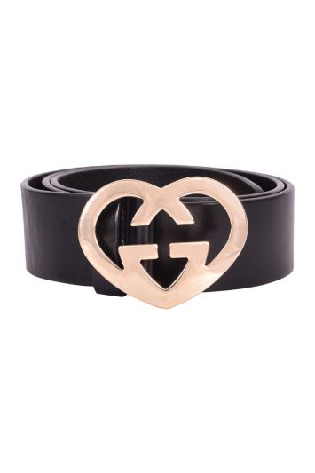 Gucci GG Interlocking Heart Buckle Leather Belt