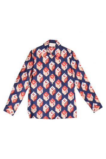 Gucci GG Monogram Printed Blue Shirt