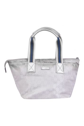 Gucci GG Sherry Line Monogram Silver Canvas Bag