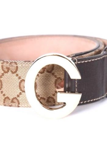 GUCCI GMONOGRAM CANVAS SILVER BUCKLE BELT 