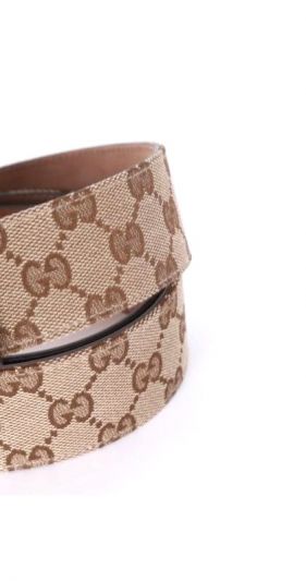 GUCCI GMONOGRAM CANVAS SILVER BUCKLE BELT 