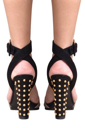 Gucci Grey & Black Suede Madison Studded Block Heels