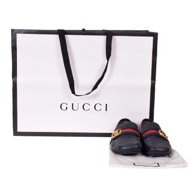 GUCCI LEATHER DRIVER WITH WEB LOAFERS