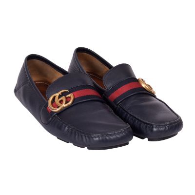 GUCCI LEATHER DRIVER WITH WEB LOAFERS