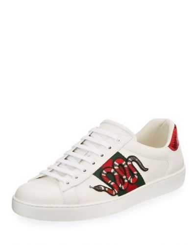 GUCCI MEN EMBROIDERED SNAKE SNEAKERS