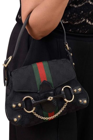 Gucci Monogram Horsebit Web Flap Bag
