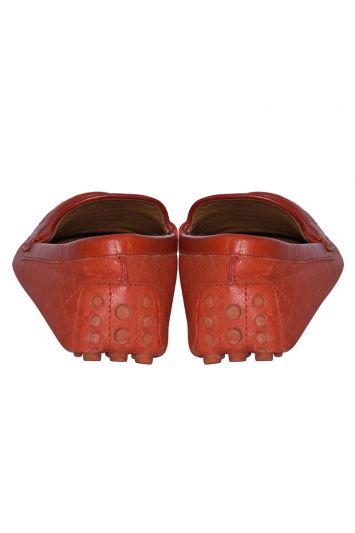 Gucci Orange Diamante Leather Driver Loafers