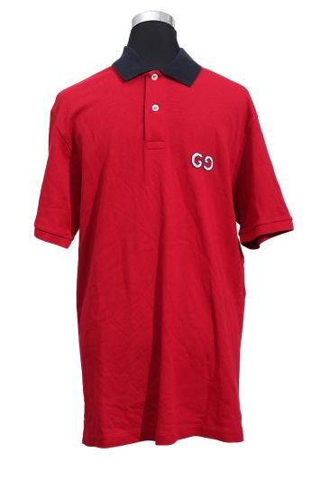 Gucci Red Cotton Pique GG Embroidered T-Shirt