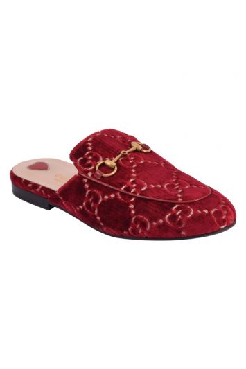 Gucci Red GG Velvet Princetown Mules