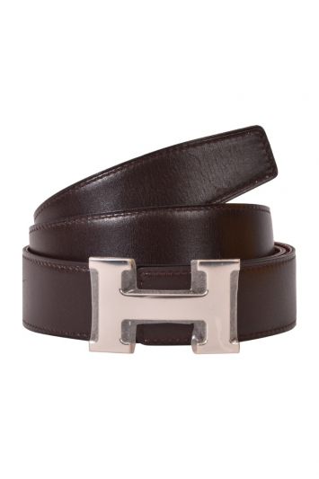 Hermes H Reversible Silver Buckle Belt