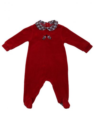 IL GUFO RED VELOUR CHECKERED ROMPER