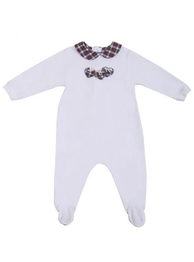 IL GUFO WHITE VELOUR CHECKERED ROMPER