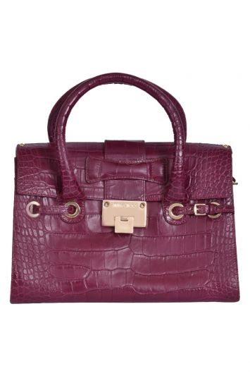 Jimmy Choo Plum Croc Embossed Leather Rosalie Satchel Bag
