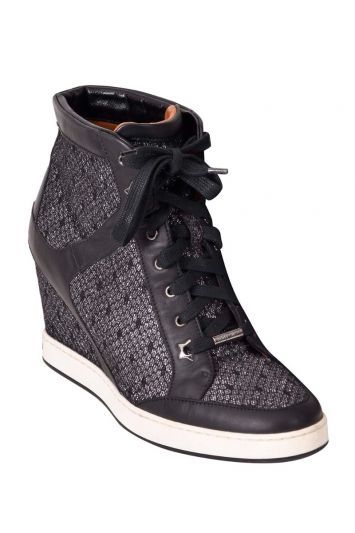 Jimmy Choo Preston Calfskin & Glitter Wedge Sneakers