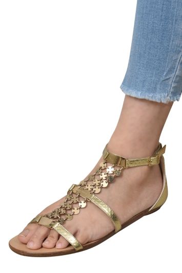 Jimmy Choo T-embellished Golden Gladiator Flats