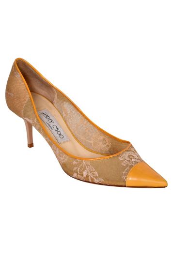 Jimmy Choo Yellow Lace Pointed Toe Heels