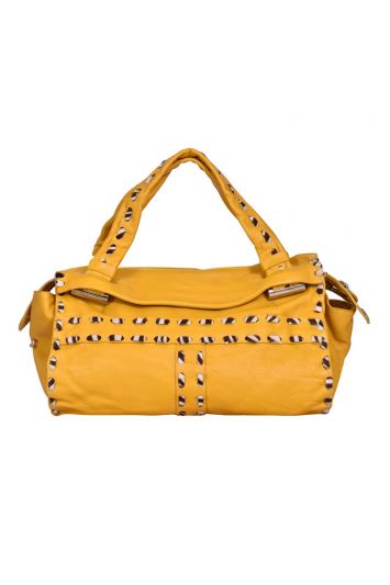 Jimmy Choo Yellow Leather and Calf Hair Trim Tote