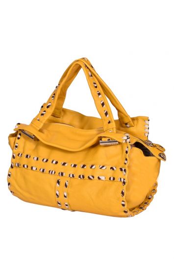 Jimmy Choo Yellow Leather and Calf Hair Trim Tote