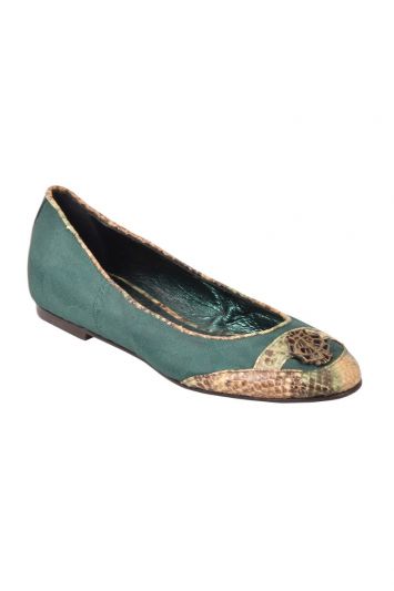 Just Cavalli Snakeskin Trims Green Flats