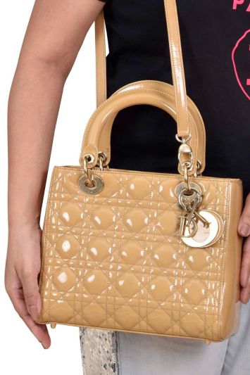 Lady Dior Cannage Medium Patent Leather Handbag