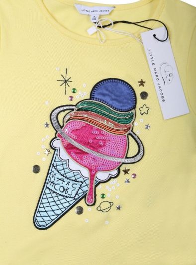 LITTLE MARC JACOBS YELLOW ICE CREAM EMBROIDERED T SHIRT