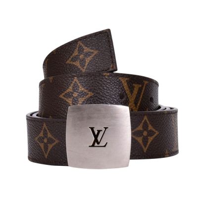 LOUIS VUITTON BROWN MONOGRAM CEINTURE SILVER BUCKLE BELT