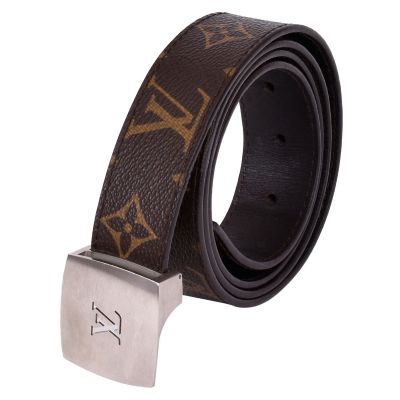 LOUIS VUITTON BROWN MONOGRAM CEINTURE SILVER BUCKLE BELT