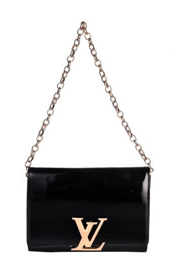 Louis Vuitton Clutch Purse Black With Gold Chain Strap for Sale in