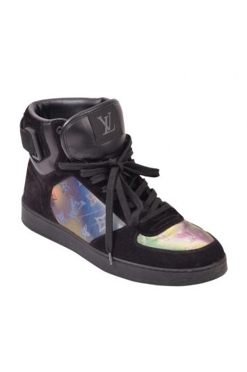 LOUIS VUITTON Calfskin Monogram Rivoli High Top Sneakers 10 White