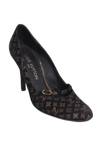 LOUIS VUITTON LV MONOGRAM LOGO SUEDE MARY JANE VINTAGE PUMPS