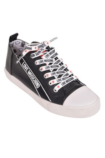 Love Moschino Black Faux Leather Lace Up Sneakers