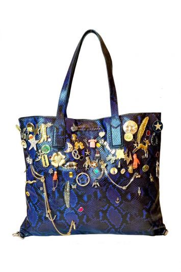 MARC JACOBS SNAKESKIN EMBOSSED CHARM TOTE BAG