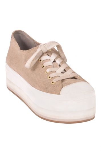 Michael Kors Canvas Lace –Up Beige Platform Sneakers