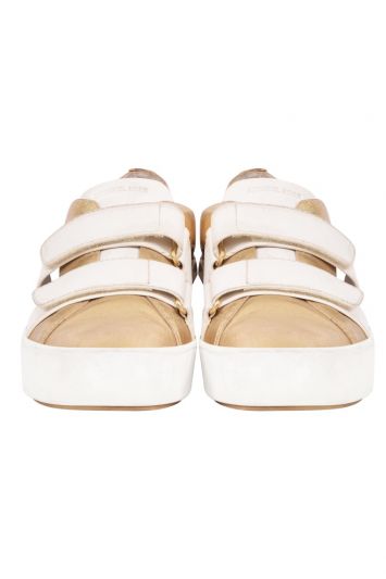 Michael Kors Gold/White Open Side Leather Sneakers