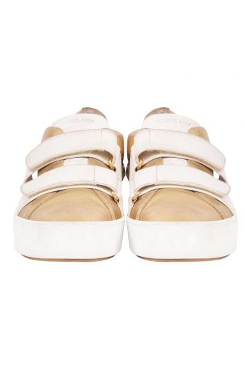 Michael Kors Gold White Open Side Leather Sneakers