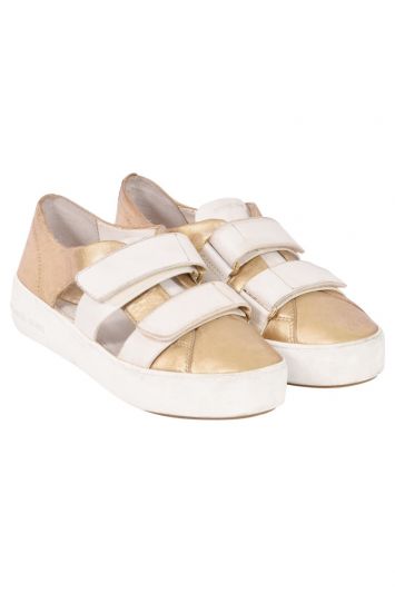 Michael Kors Gold/White Open Side Leather Sneakers