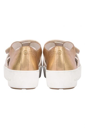 Michael Kors Gold/White Open Side Leather Sneakers