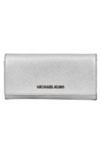 Michael Kors Metallic Silver Signature Coated Canvas Wallet