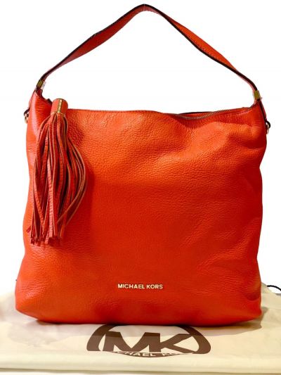 MICHAEL KORS ORANGE TASSEL ZIP TOP HOBO BAG