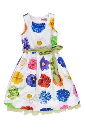 MONNALISA GREEN WHITE FLOWER PATTERN DRESS