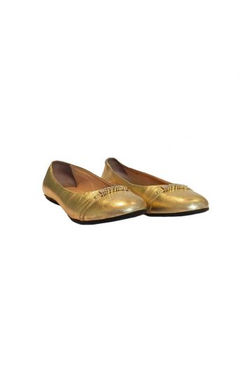 Chanel Metallic Gold Ruched Trim CC Ballet Flats Size 38 Chanel