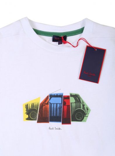 PAUL SMITH JUNIOR WHITE CAR PRINT T-SHIRT