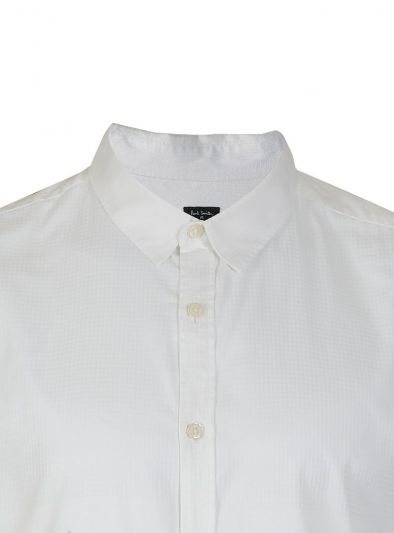 PAUL SMITH WHITE CLASSIC HERRINGBONE SELF PRINT SHIRT