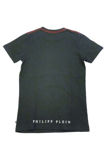 PHILIPP PLEIN BLACK STUDDED RED SKULL T SHIRT