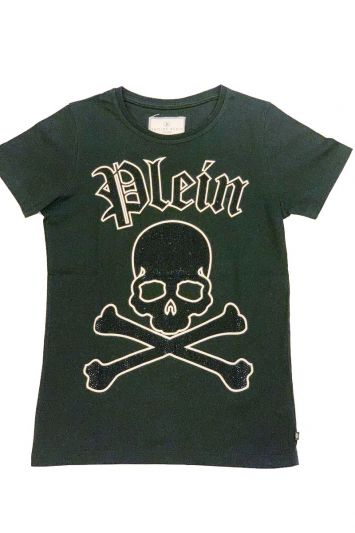 PHILIPP PLEIN BLACK STUDDED SKULL T SHIRT