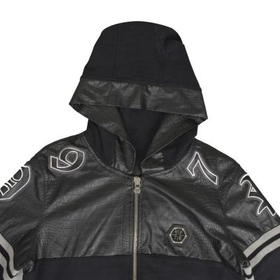 PHILIPP PLEIN LEATHER BOMBER HOODIE